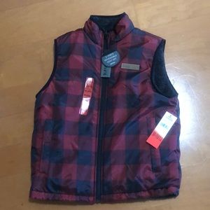 Youth size M (10/12) Buffalo red black plaid vest reversible to gray fleece NWT